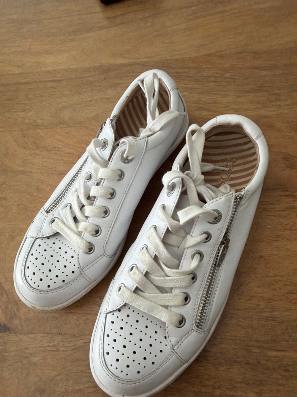White Women's Leather Lace-Up Sneakers with Side Zipper